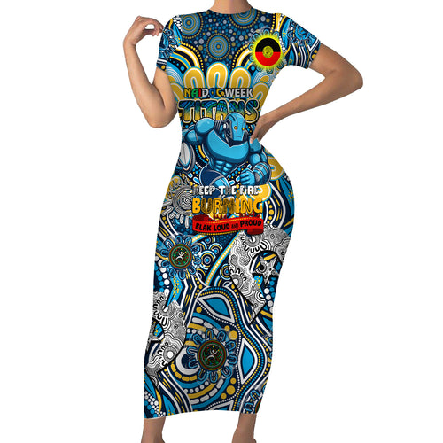Custom NAIDOC Week 2024 Titans Short Sleeve Bodycon Dress Mascot Rugby