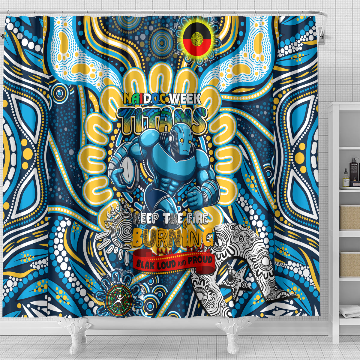 NAIDOC Week 2024 Titans Shower Curtain Mascot Rugby
