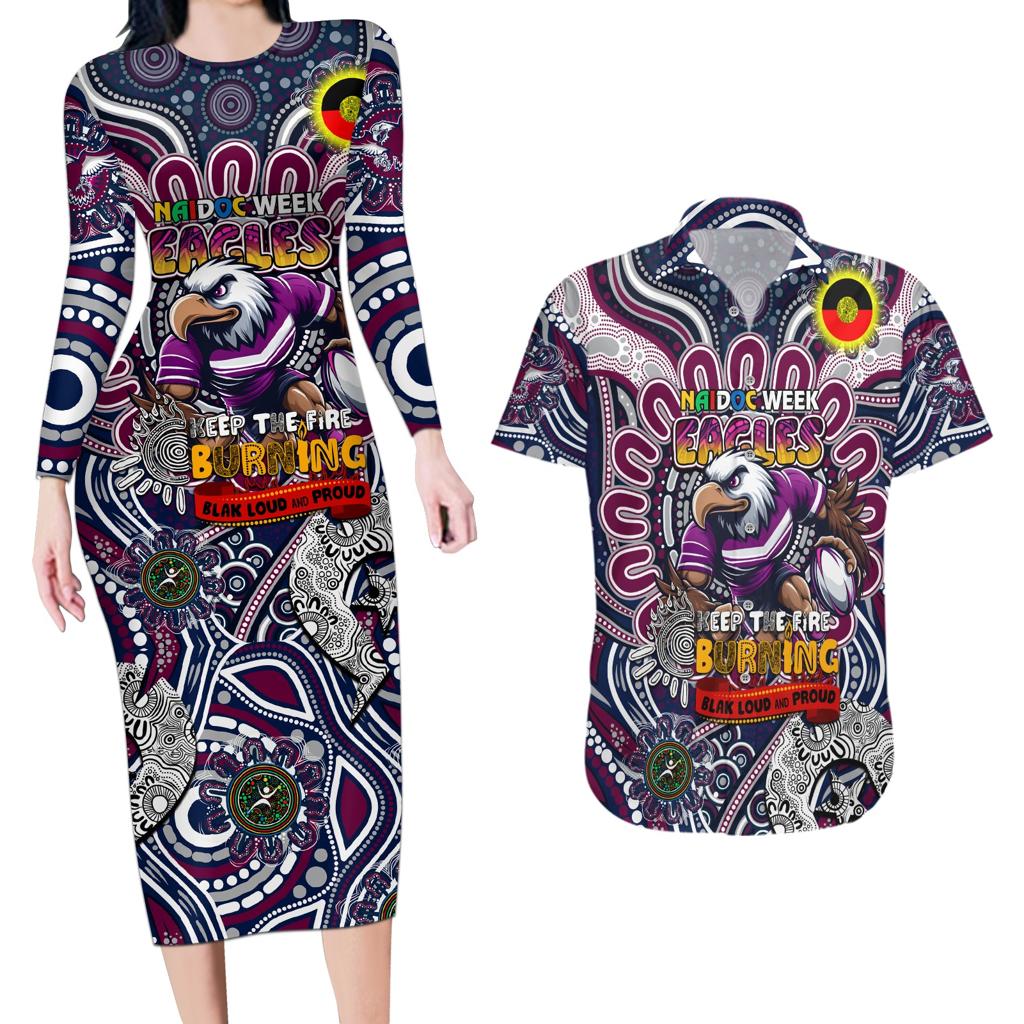 Custom NAIDOC Week 2024 Eagles Couples Matching Long Sleeve Bodycon Dress and Hawaiian Shirt Mascot Rugby