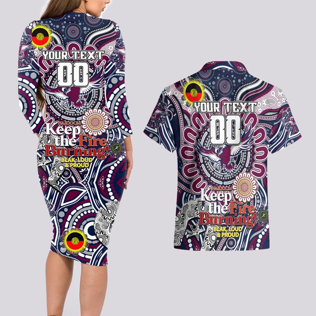 Custom NAIDOC Week 2024 Eagles Couples Matching Long Sleeve Bodycon Dress and Hawaiian Shirt Mascot Rugby