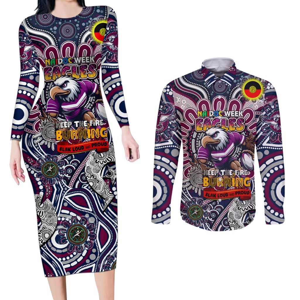 Custom NAIDOC Week 2024 Eagles Couples Matching Long Sleeve Bodycon Dress and Long Sleeve Button Shirt Mascot Rugby