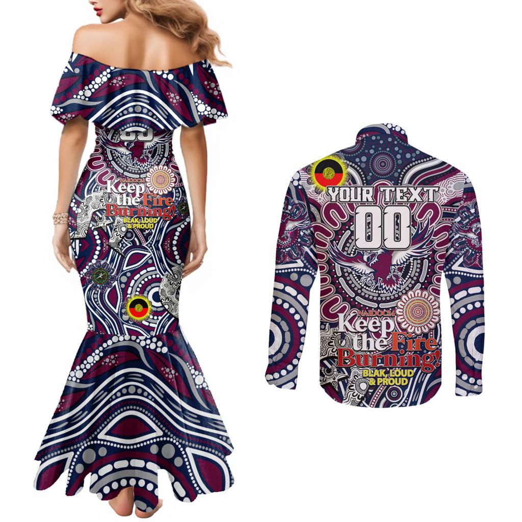Custom NAIDOC Week 2024 Eagles Couples Matching Mermaid Dress and Long Sleeve Button Shirt Mascot Rugby