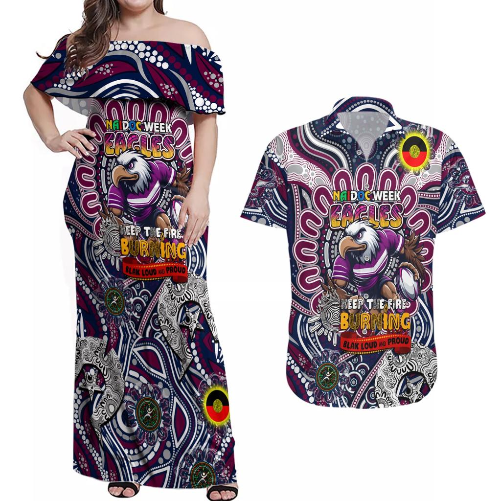 Custom NAIDOC Week 2024 Eagles Couples Matching Off Shoulder Maxi Dress and Hawaiian Shirt Mascot Rugby