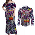 Custom NAIDOC Week 2024 Eagles Couples Matching Off Shoulder Maxi Dress and Long Sleeve Button Shirt Mascot Rugby