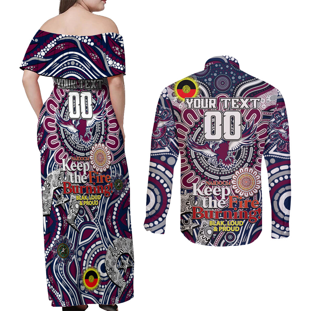 Custom NAIDOC Week 2024 Eagles Couples Matching Off Shoulder Maxi Dress and Long Sleeve Button Shirt Mascot Rugby