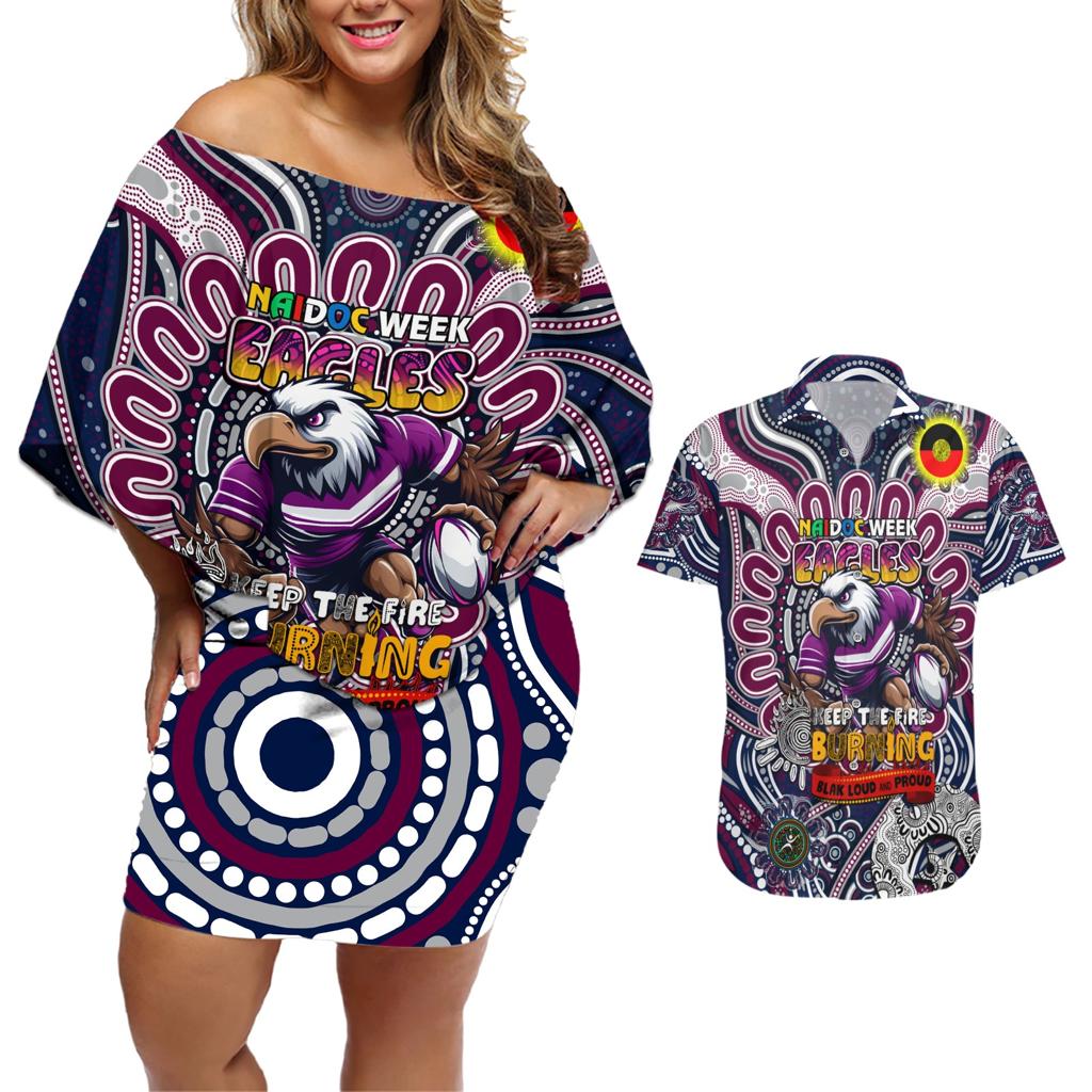 Custom NAIDOC Week 2024 Eagles Couples Matching Off Shoulder Short Dress and Hawaiian Shirt Mascot Rugby