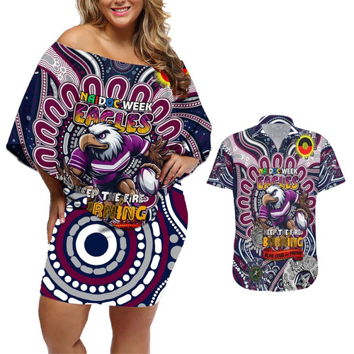Custom NAIDOC Week 2024 Eagles Couples Matching Off Shoulder Short Dress and Hawaiian Shirt Mascot Rugby