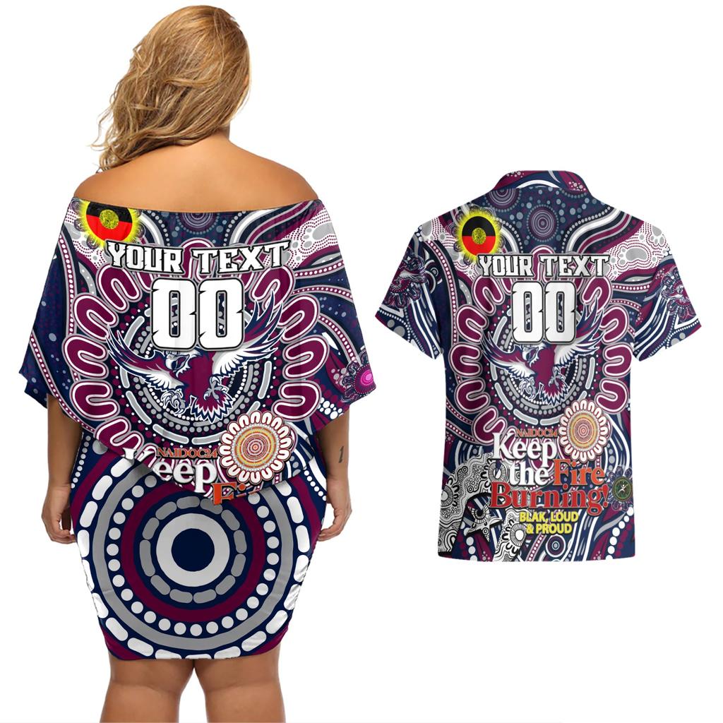Custom NAIDOC Week 2024 Eagles Couples Matching Off Shoulder Short Dress and Hawaiian Shirt Mascot Rugby