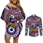 Custom NAIDOC Week 2024 Eagles Couples Matching Off Shoulder Short Dress and Long Sleeve Button Shirt Mascot Rugby