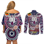 Custom NAIDOC Week 2024 Eagles Couples Matching Off Shoulder Short Dress and Long Sleeve Button Shirt Mascot Rugby
