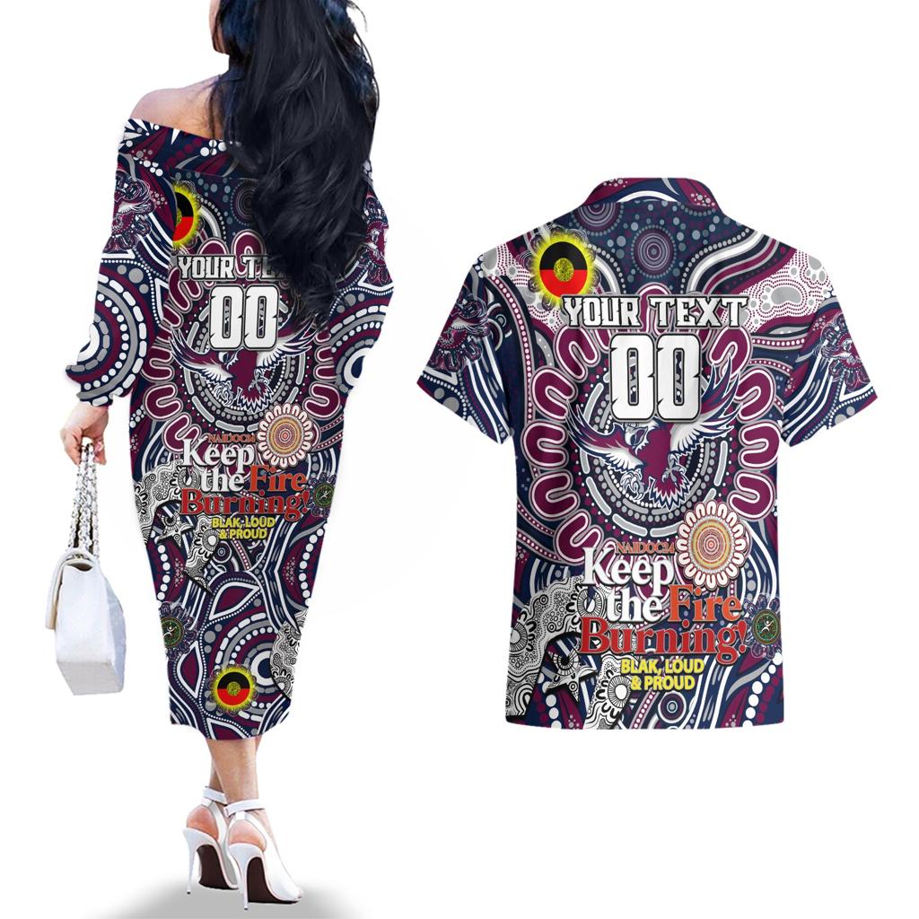 Custom NAIDOC Week 2024 Eagles Couples Matching Off The Shoulder Long Sleeve Dress and Hawaiian Shirt Mascot Rugby