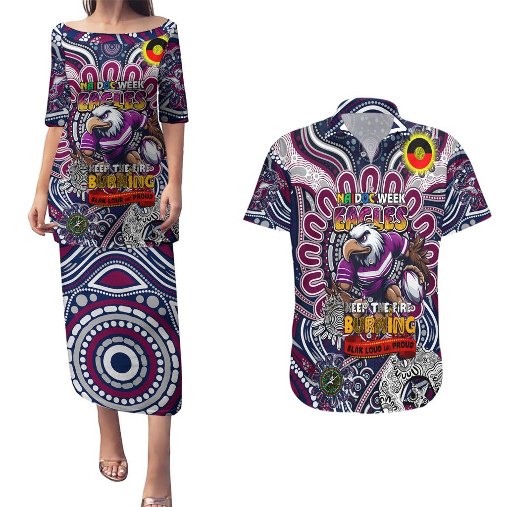 Custom NAIDOC Week 2024 Eagles Couples Matching Puletasi and Hawaiian Shirt Mascot Rugby