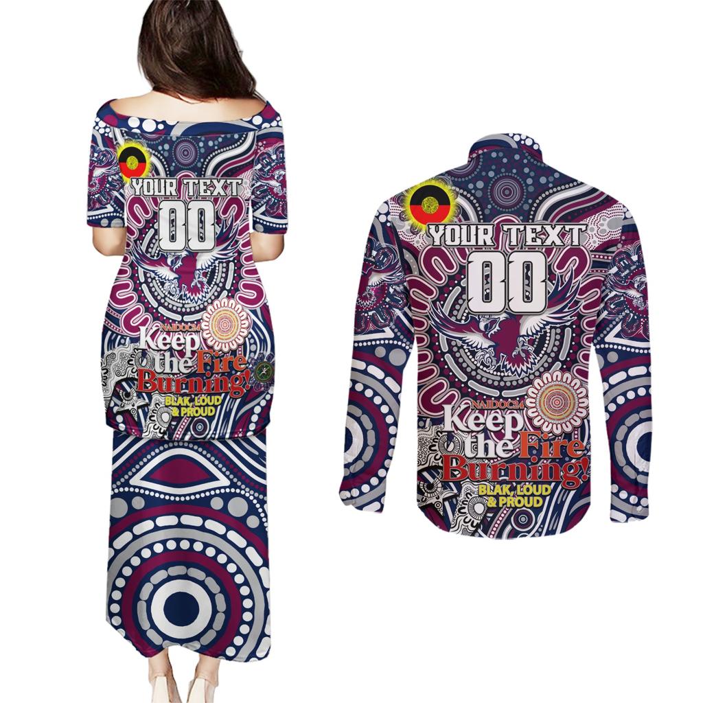 Custom NAIDOC Week 2024 Eagles Couples Matching Puletasi and Long Sleeve Button Shirt Mascot Rugby