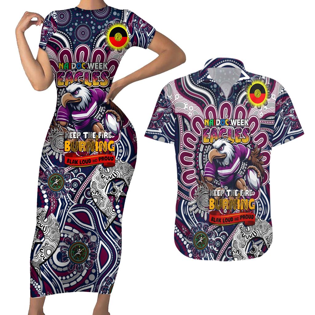 Custom NAIDOC Week 2024 Eagles Couples Matching Short Sleeve Bodycon Dress and Hawaiian Shirt Mascot Rugby