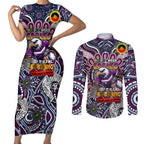 Custom NAIDOC Week 2024 Eagles Couples Matching Short Sleeve Bodycon Dress and Long Sleeve Button Shirt Mascot Rugby