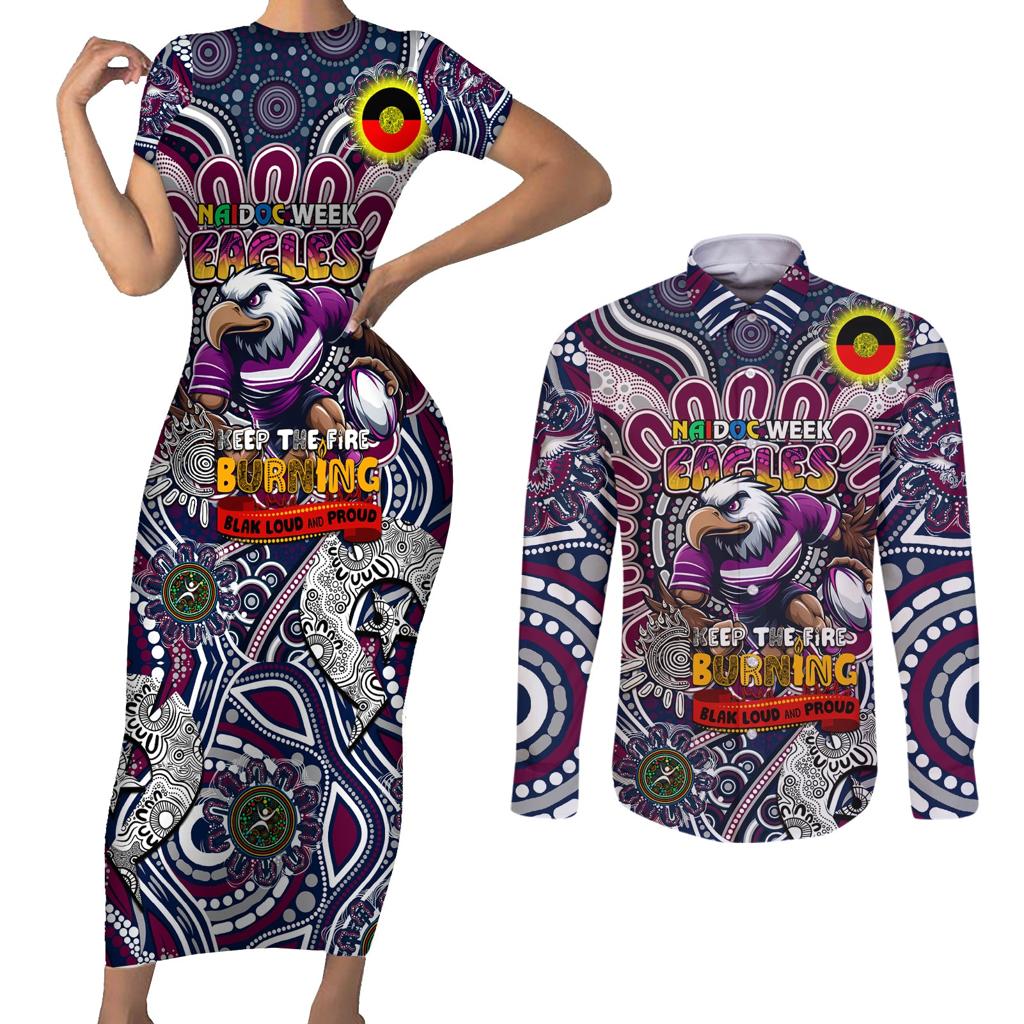 Custom NAIDOC Week 2024 Eagles Couples Matching Short Sleeve Bodycon Dress and Long Sleeve Button Shirt Mascot Rugby