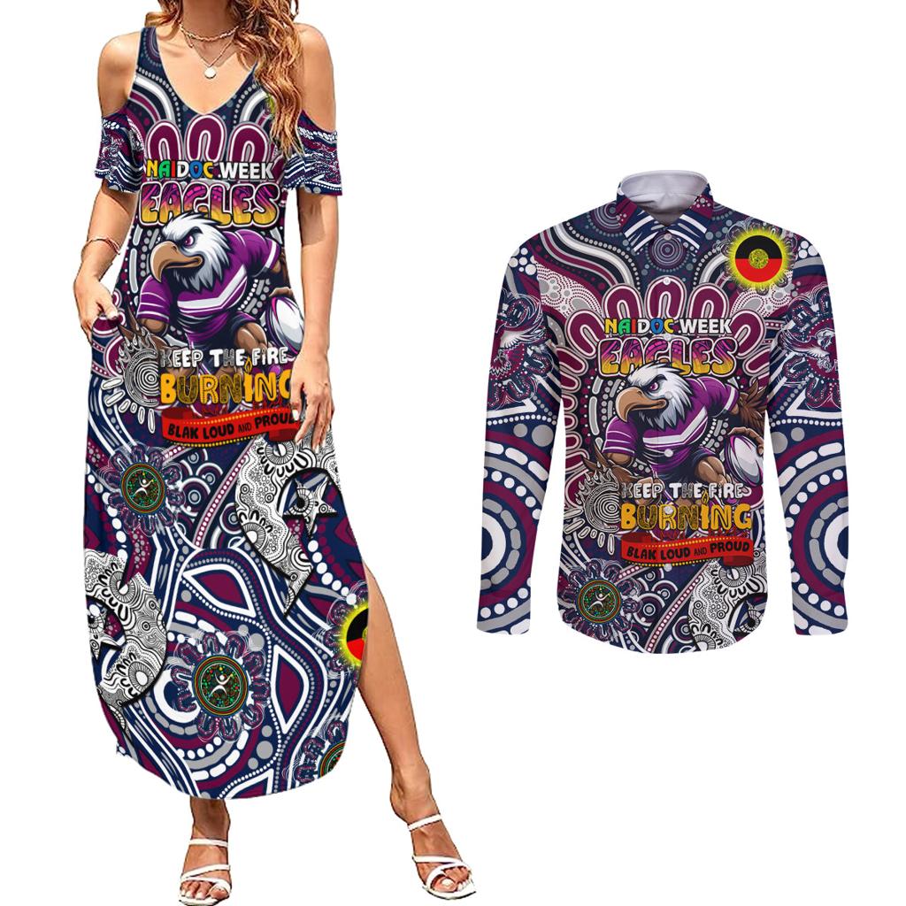 Custom NAIDOC Week 2024 Eagles Couples Matching Summer Maxi Dress and Long Sleeve Button Shirt Mascot Rugby