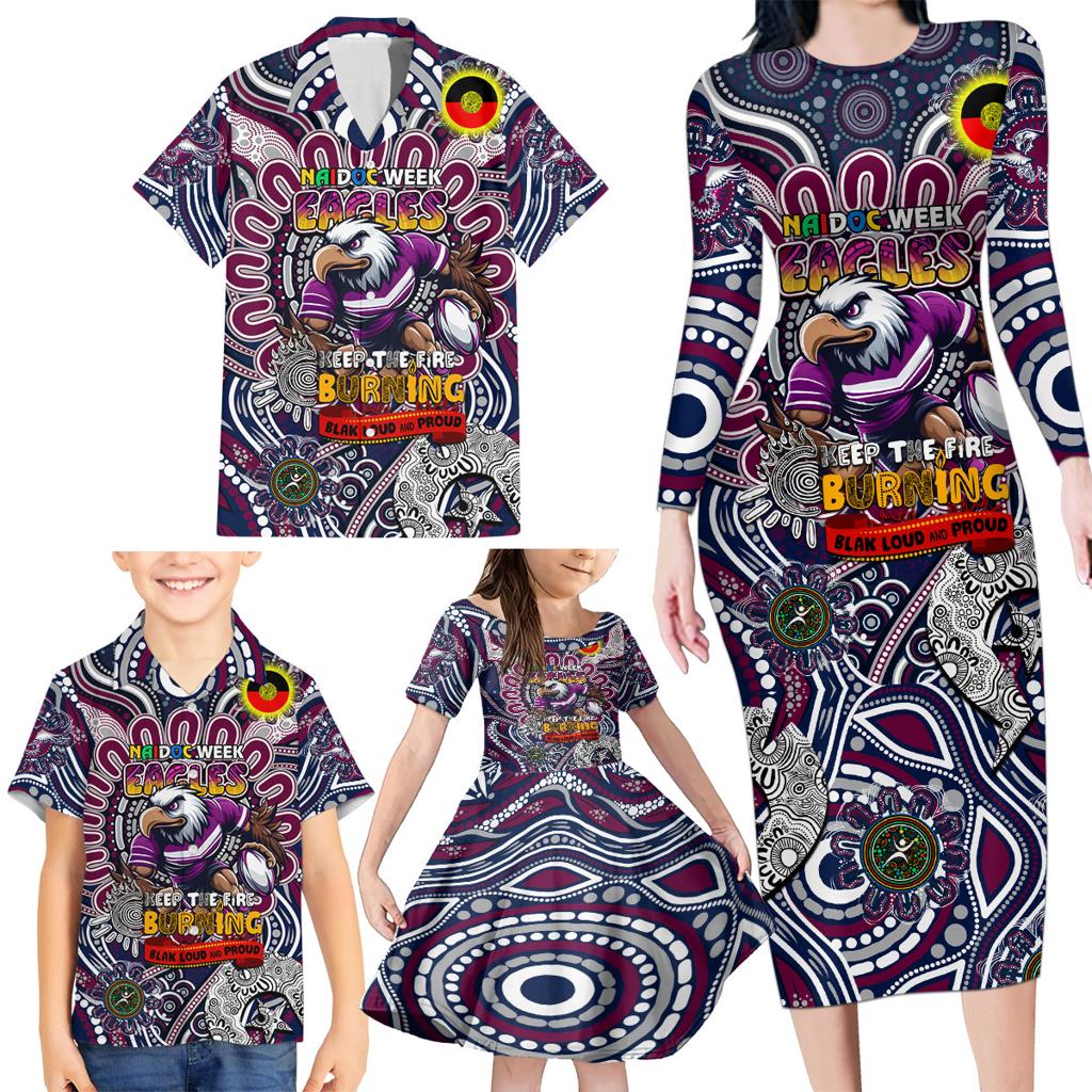 Custom NAIDOC Week 2024 Eagles Family Matching Long Sleeve Bodycon Dress and Hawaiian Shirt Mascot Rugby