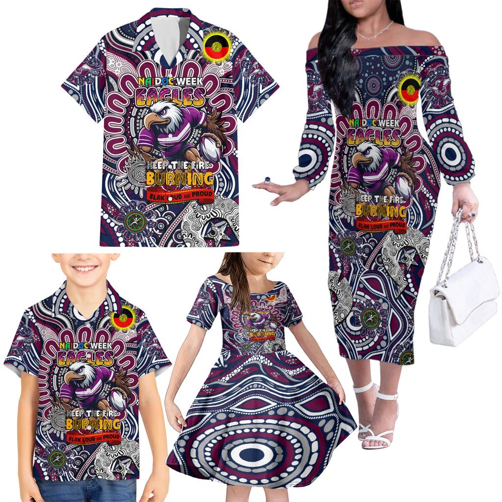 Custom NAIDOC Week 2024 Eagles Family Matching Off The Shoulder Long Sleeve Dress and Hawaiian Shirt Mascot Rugby