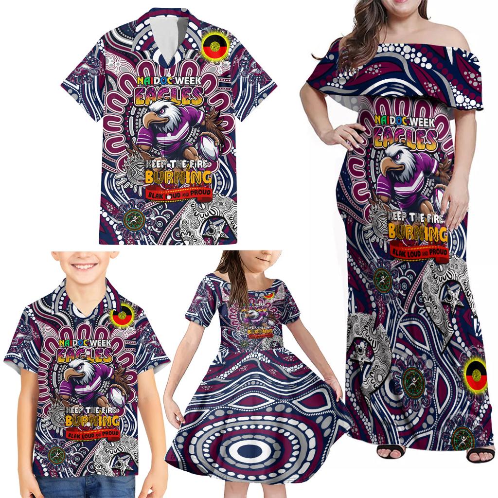 Custom NAIDOC Week 2024 Eagles Family Matching Off Shoulder Maxi Dress and Hawaiian Shirt Mascot Rugby