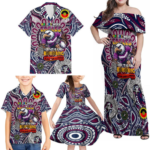 Custom NAIDOC Week 2024 Eagles Family Matching Off Shoulder Maxi Dress and Hawaiian Shirt Mascot Rugby