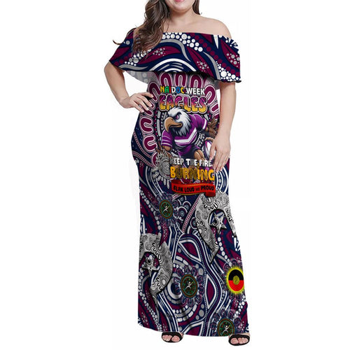 Custom NAIDOC Week 2024 Eagles Family Matching Off Shoulder Maxi Dress and Hawaiian Shirt Mascot Rugby