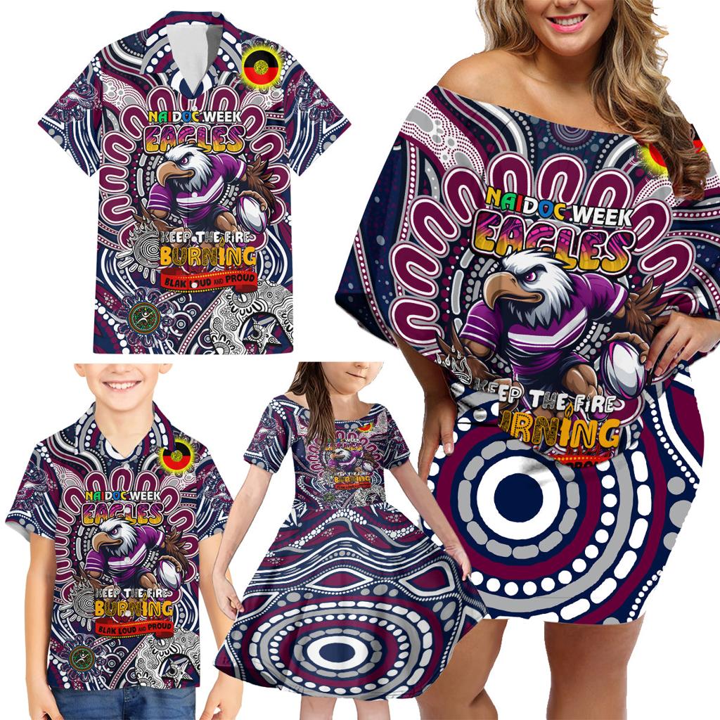 Custom NAIDOC Week 2024 Eagles Family Matching Off Shoulder Short Dress and Hawaiian Shirt Mascot Rugby