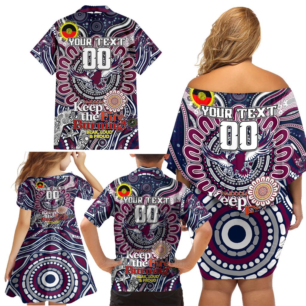 Custom NAIDOC Week 2024 Eagles Family Matching Off Shoulder Short Dress and Hawaiian Shirt Mascot Rugby