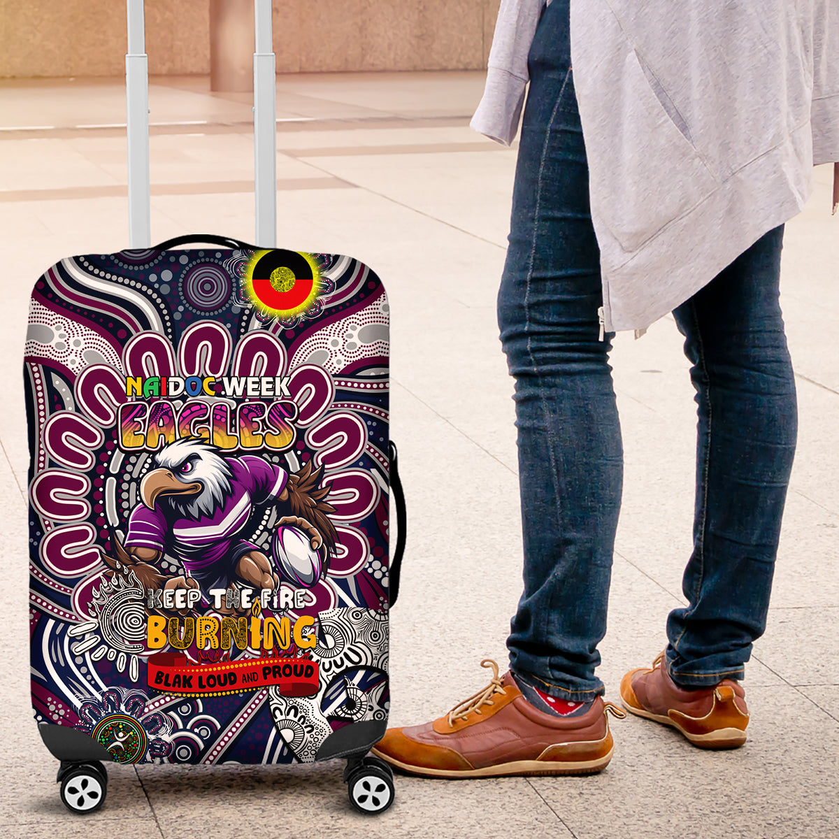 NAIDOC Week 2024 Eagles Luggage Cover Mascot Rugby