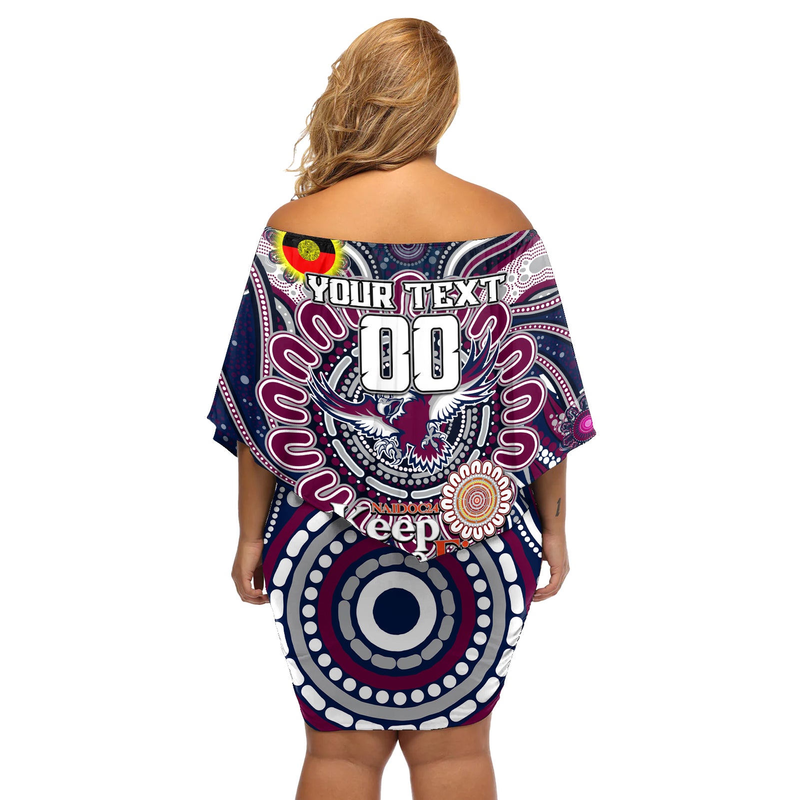 Custom NAIDOC Week 2024 Eagles Off Shoulder Short Dress Mascot Rugby