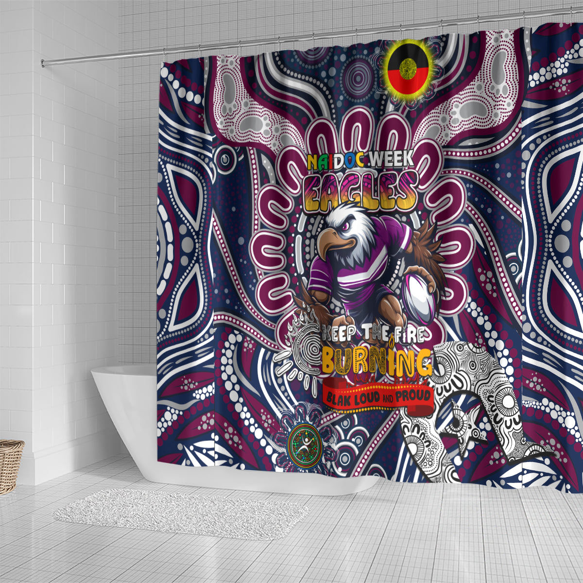 NAIDOC Week 2024 Eagles Shower Curtain Mascot Rugby