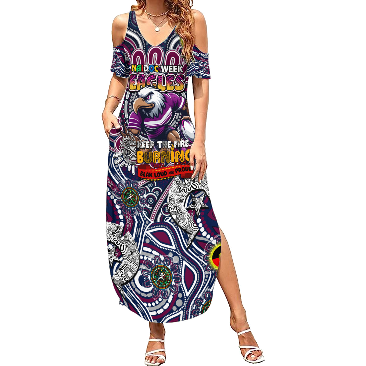 Custom NAIDOC Week 2024 Eagles Summer Maxi Dress Mascot Rugby