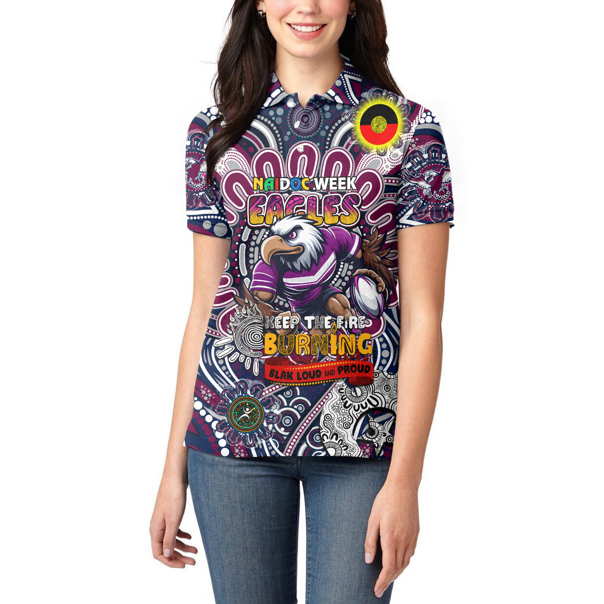 Custom NAIDOC Week 2024 Eagles Women Polo Shirt Mascot Rugby