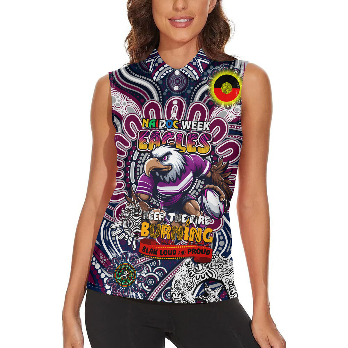 Custom NAIDOC Week 2024 Eagles Women Sleeveless Polo Shirt Mascot Rugby