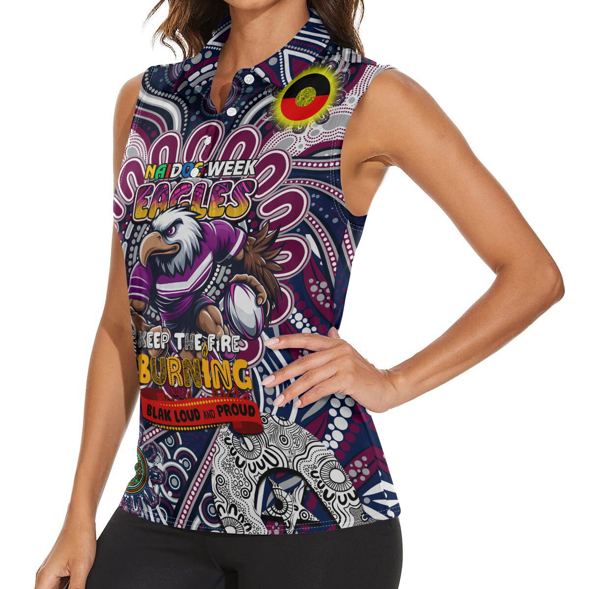 Custom NAIDOC Week 2024 Eagles Women Sleeveless Polo Shirt Mascot Rugby
