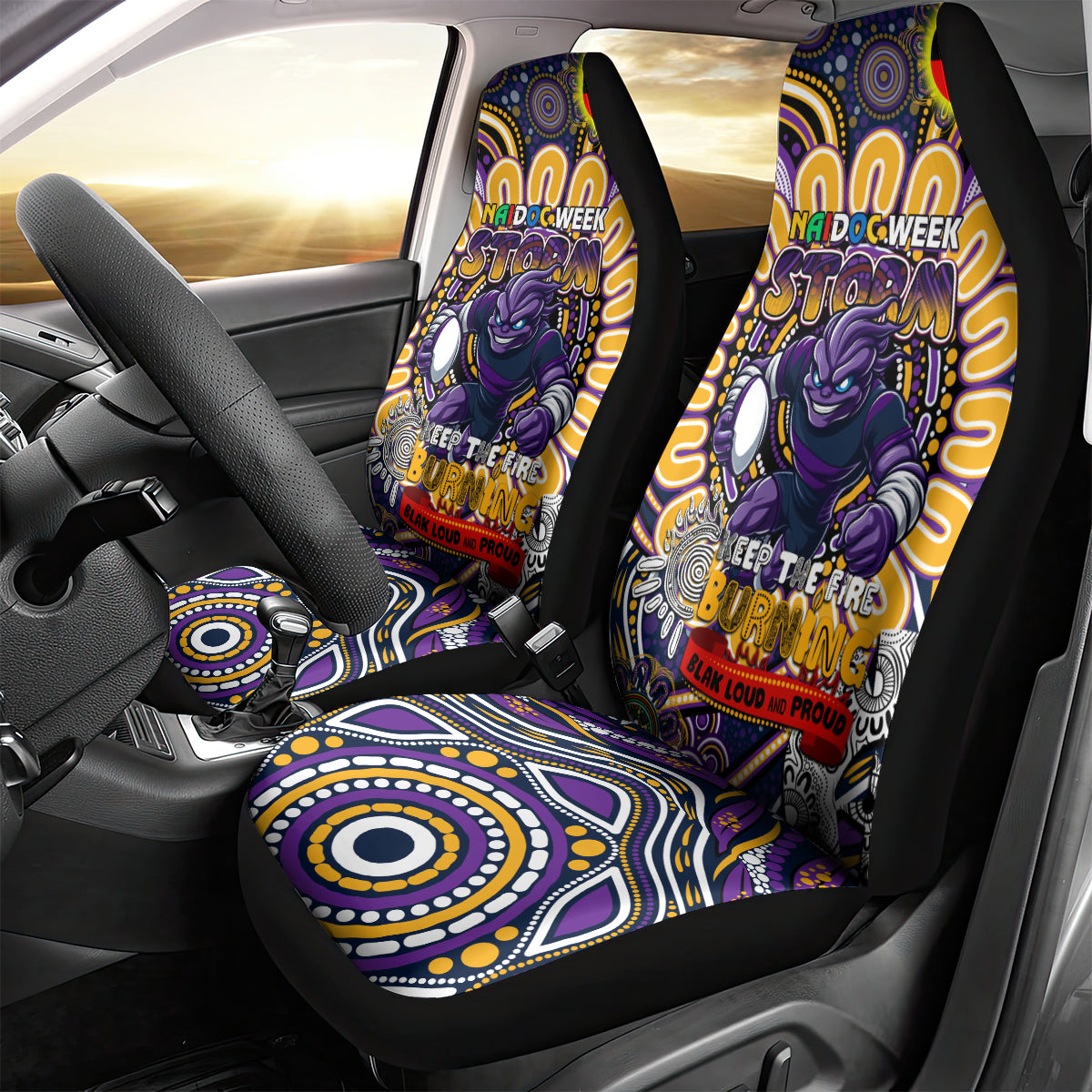 NAIDOC Week 2024 Storm Car Seat Cover Mascot Rugby