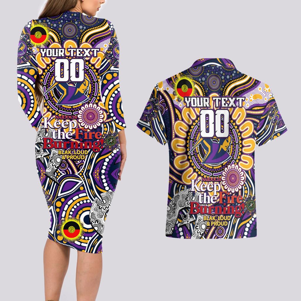Custom NAIDOC Week 2024 Storm Couples Matching Long Sleeve Bodycon Dress and Hawaiian Shirt Mascot Rugby