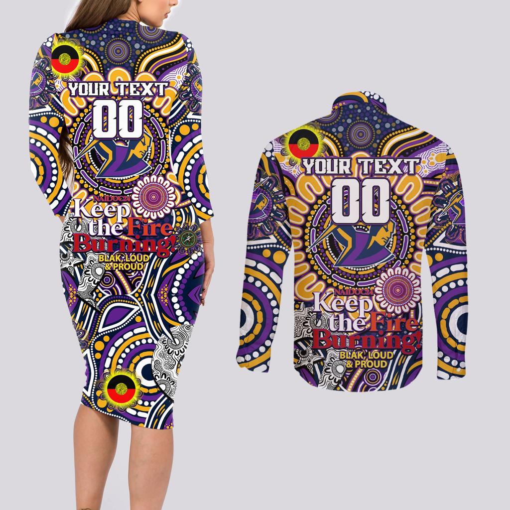 Custom NAIDOC Week 2024 Storm Couples Matching Long Sleeve Bodycon Dress and Long Sleeve Button Shirt Mascot Rugby