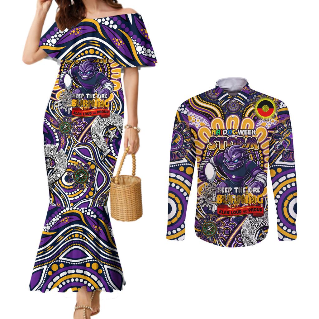 Custom NAIDOC Week 2024 Storm Couples Matching Mermaid Dress and Long Sleeve Button Shirt Mascot Rugby