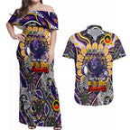 Custom NAIDOC Week 2024 Storm Couples Matching Off Shoulder Maxi Dress and Hawaiian Shirt Mascot Rugby