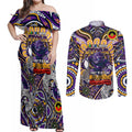 Custom NAIDOC Week 2024 Storm Couples Matching Off Shoulder Maxi Dress and Long Sleeve Button Shirt Mascot Rugby