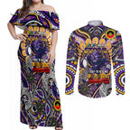 Custom NAIDOC Week 2024 Storm Couples Matching Off Shoulder Maxi Dress and Long Sleeve Button Shirt Mascot Rugby