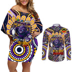 Custom NAIDOC Week 2024 Storm Couples Matching Off Shoulder Short Dress and Long Sleeve Button Shirt Mascot Rugby