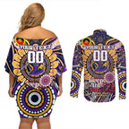 Custom NAIDOC Week 2024 Storm Couples Matching Off Shoulder Short Dress and Long Sleeve Button Shirt Mascot Rugby