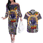 Custom NAIDOC Week 2024 Storm Couples Matching Off The Shoulder Long Sleeve Dress and Hawaiian Shirt Mascot Rugby