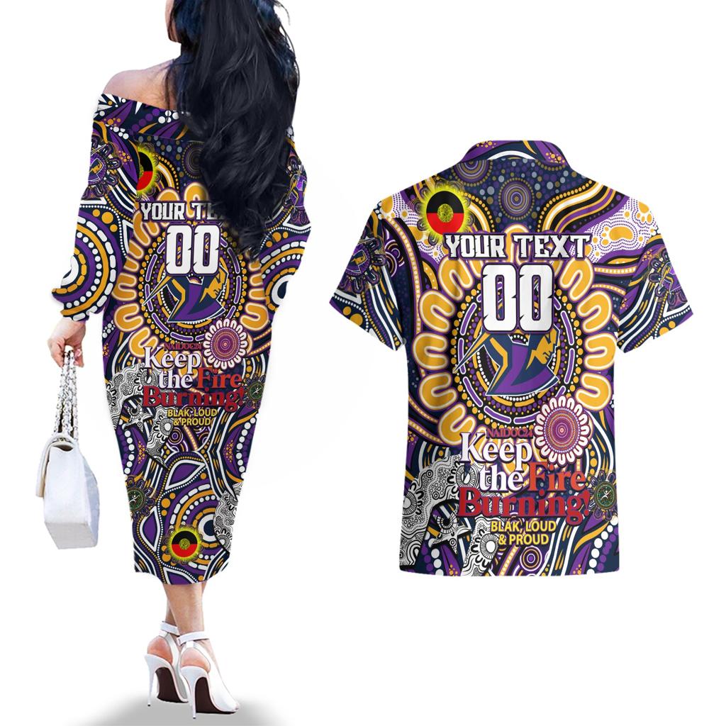 Custom NAIDOC Week 2024 Storm Couples Matching Off The Shoulder Long Sleeve Dress and Hawaiian Shirt Mascot Rugby