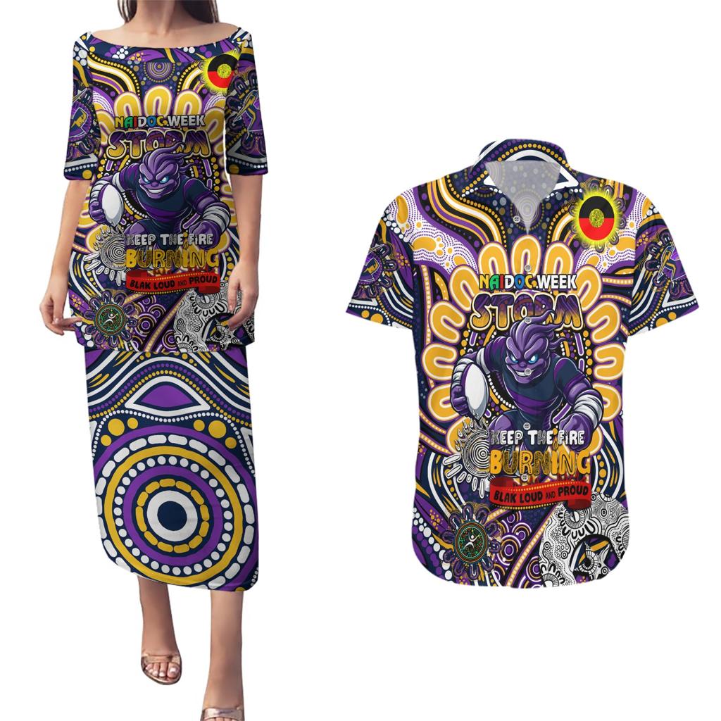 Custom NAIDOC Week 2024 Storm Couples Matching Puletasi and Hawaiian Shirt Mascot Rugby