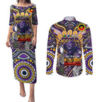 Custom NAIDOC Week 2024 Storm Couples Matching Puletasi and Long Sleeve Button Shirt Mascot Rugby