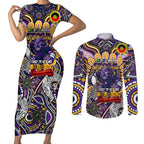 Custom NAIDOC Week 2024 Storm Couples Matching Short Sleeve Bodycon Dress and Long Sleeve Button Shirt Mascot Rugby