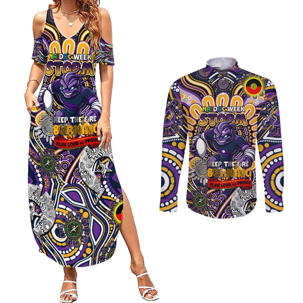 Custom NAIDOC Week 2024 Storm Couples Matching Summer Maxi Dress and Long Sleeve Button Shirt Mascot Rugby